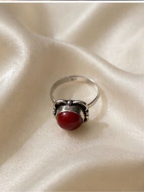 Sterling Silver Ring with Red Cabochon Stone
